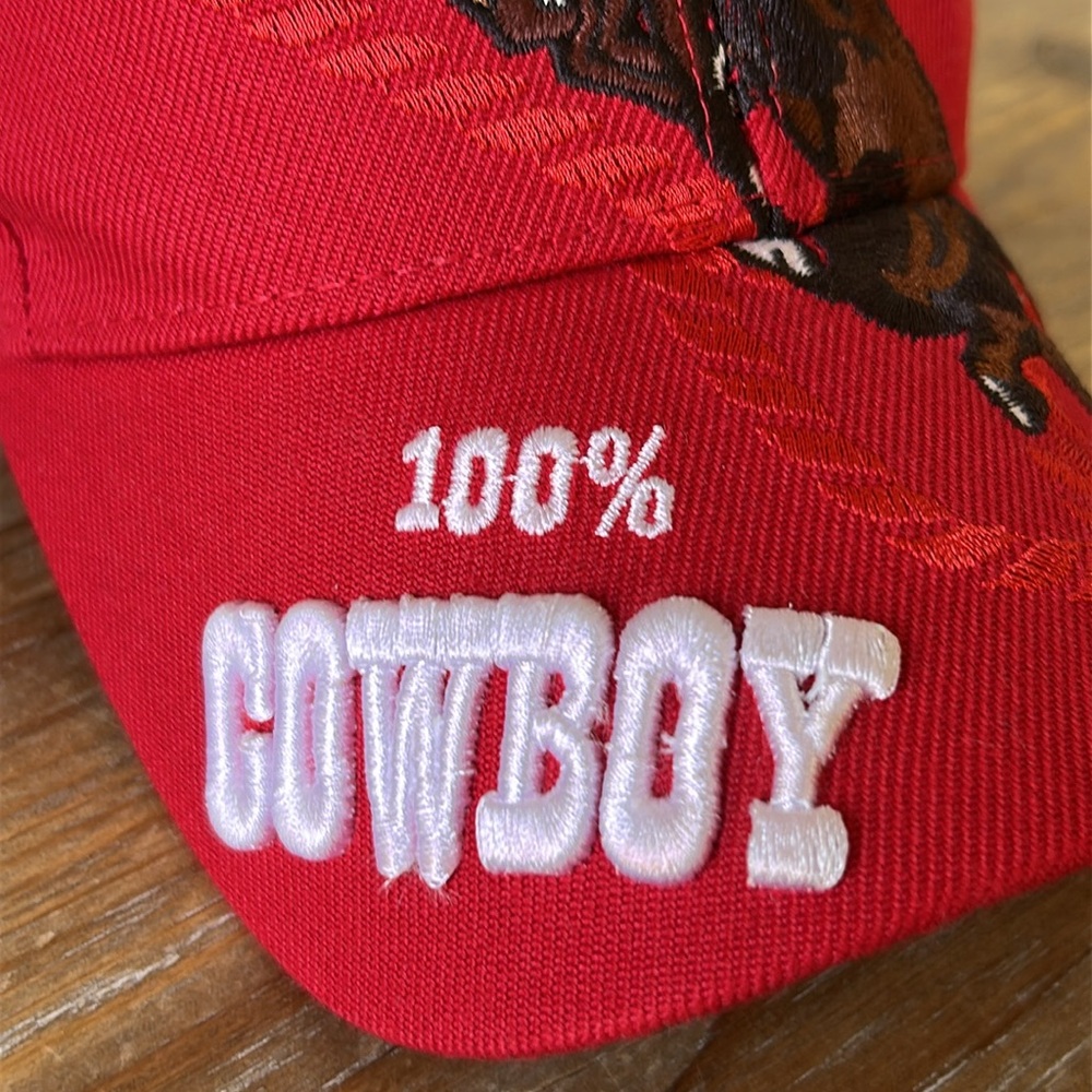 Red Cowboy Embroidered Cap. 100% Cowboy. - Picture 10 of 17